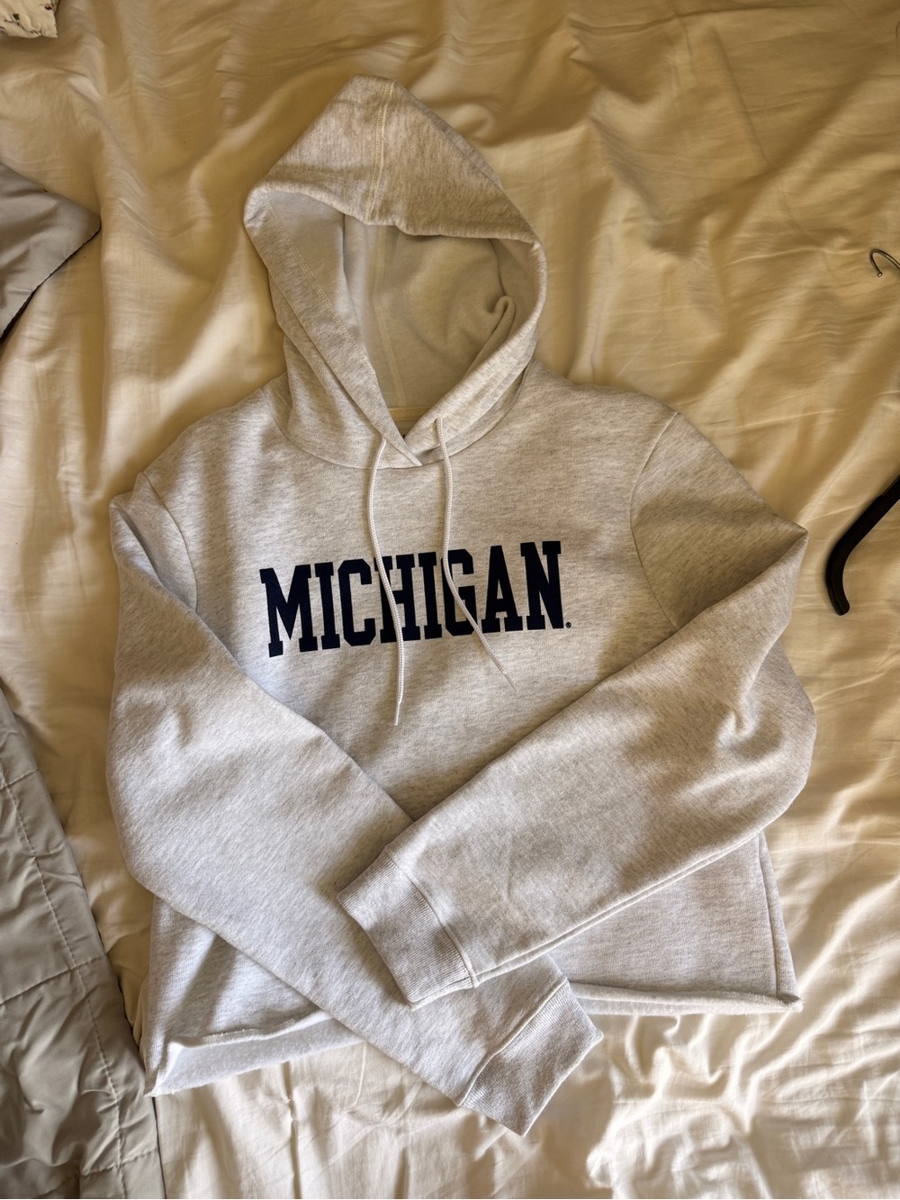 League Light Gray Hoodie with Navy Michigan Chest Print